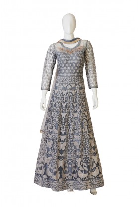 Grey Indo-Western Dress With Resham Work